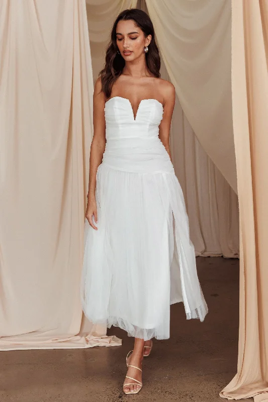 Instant Savings Daphnie Drop Waist Tulle Midi Dress White