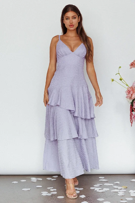 Time-Limited Offer New Vibes Layered Hem Maxi Dress Lilac