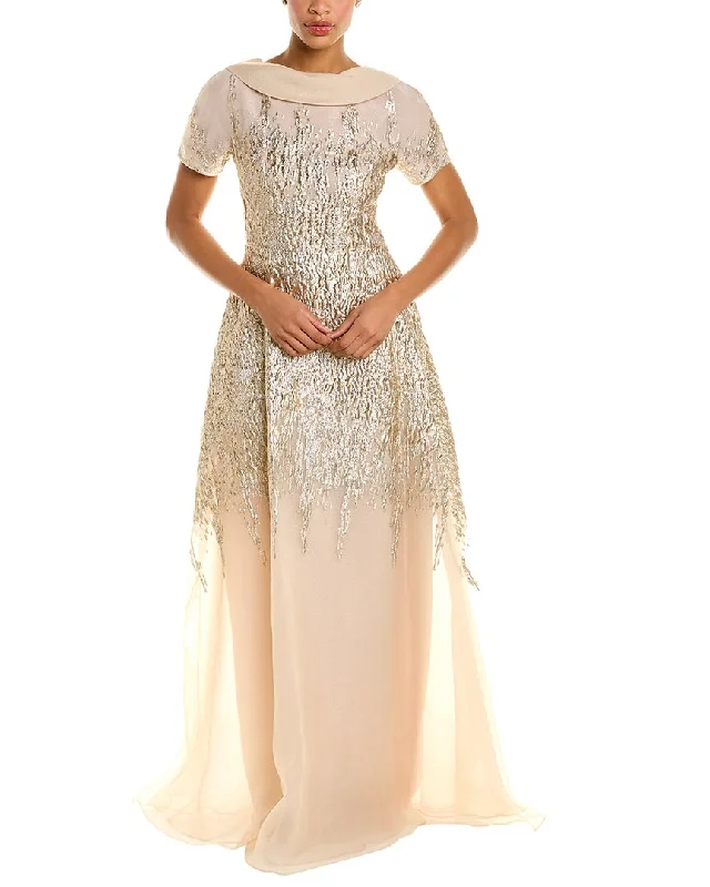 Sneak Peek Sale Teri Jon Roll-Neck Organza Gown