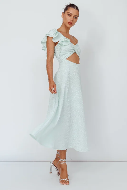 Great Bargains Jolina Ruffle Shoulder Midi Dress Mint