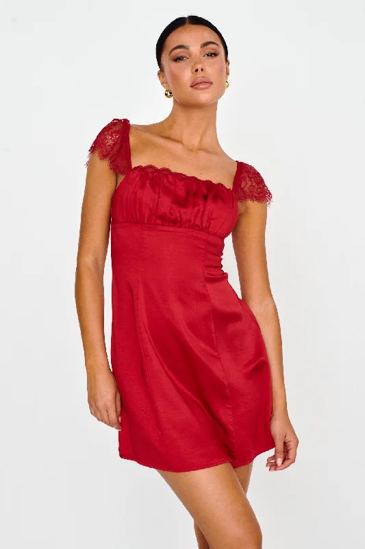 TIME-Limited Offer Invites Only Lace Shoulder Mini Dress Red