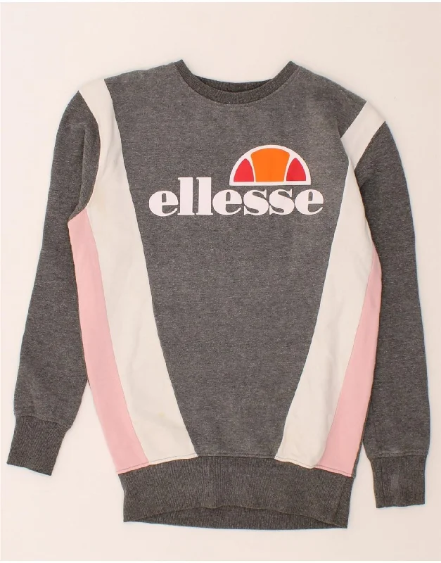 Online Exclusive ELLESSE Womens Graphic Sweatshirt Jumper UK 6 XS Grey Colourblock