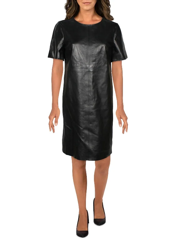 Super Sale Womens Lambskin Leather Short Shift Dress