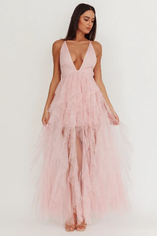 Bargain Prices Auguste Cascading Frill Maxi Dress Blush