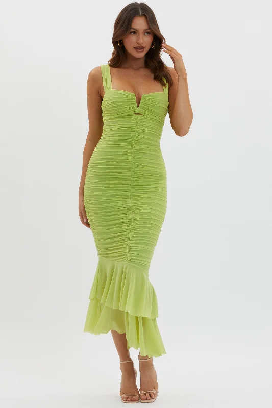Unbeatable Prices Nadia Ruched Fishtail Maxi Dress Lime