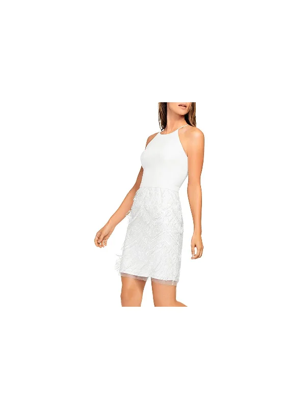 Midnight Madness Womens Fringe Sleeveless Cocktail Dress