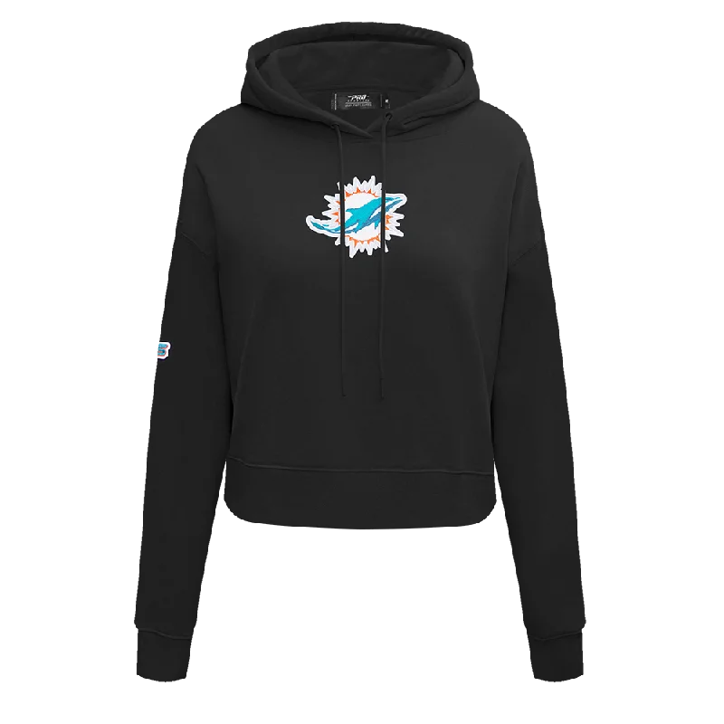Closeout NFL MIAMI DOLPHINS CLASSIC WOMEN'S FLC CROPPED PO HOODIE (BLACK)