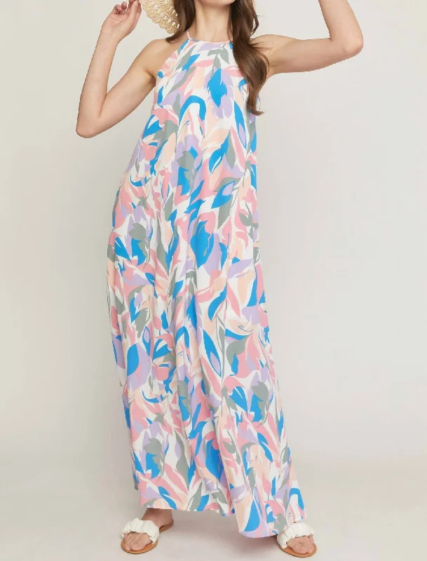 Don't Miss High Neck Sleeveless Maxi Dress in White Print