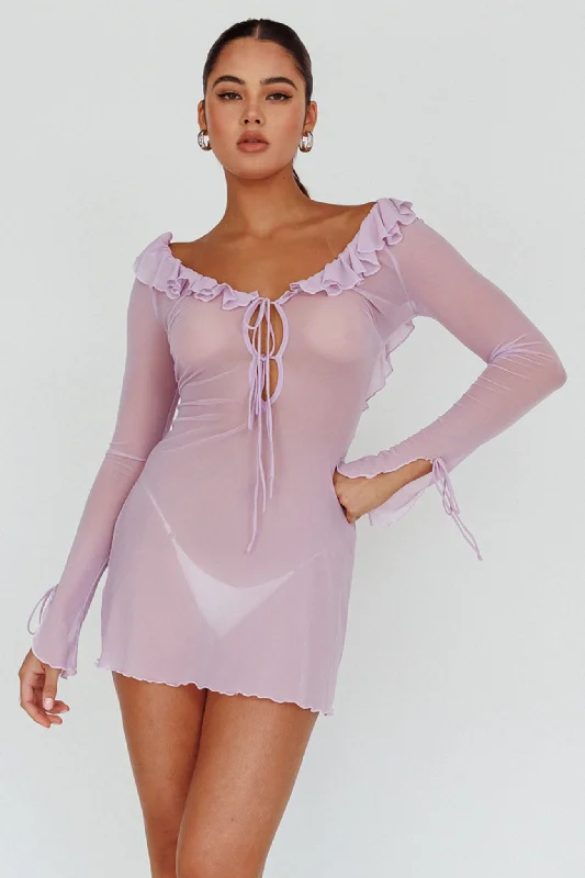 Value Deals Sea Dreaming Ruffle Trim Mini Dress Lilac