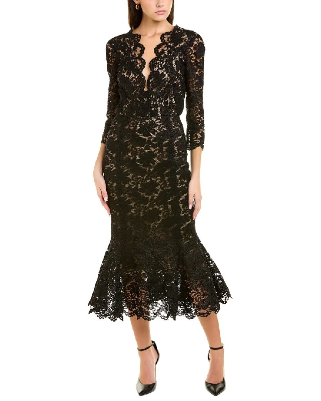 Reduced Prices Oscar de la Renta Lace Silk-Lined Midi Dress