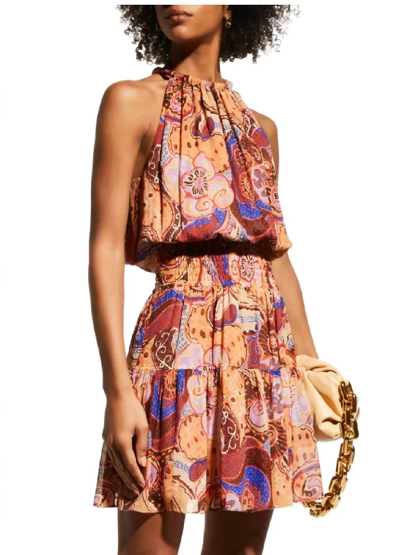 Value Deals Cory Silk Mini Dress in Pink Cobalt Multi