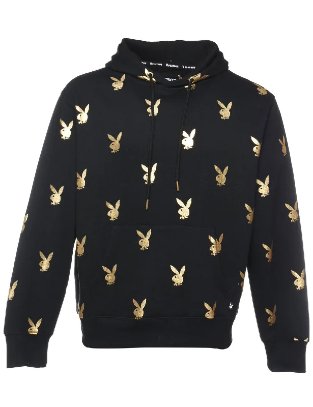 Year-End Clearance Playboy Black & Gold Metallic Printed Hoodie - S