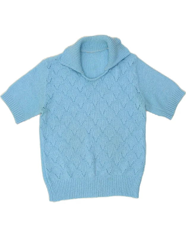 Discount Deals VINTAGE Womens Short Sleeve Polo Neck Jumper Sweater UK 12 Medium Blue Discount Deals VINTAGE Womens Short Sleeve Polo Neck Jumper Sweater UK 12 Medium Blue