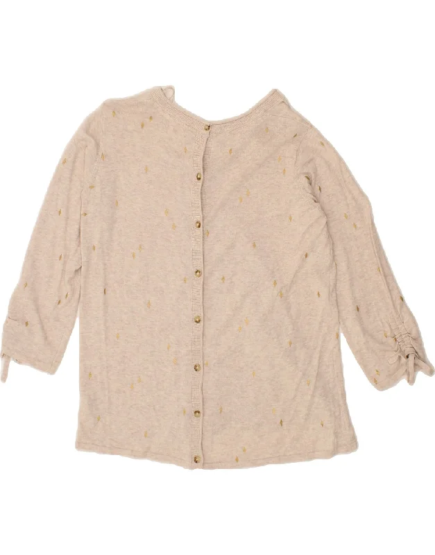 Members Only FAT FACE Womens 3/4 Sleeve Cardigan Sweater UK 14 Large  Beige Spotted