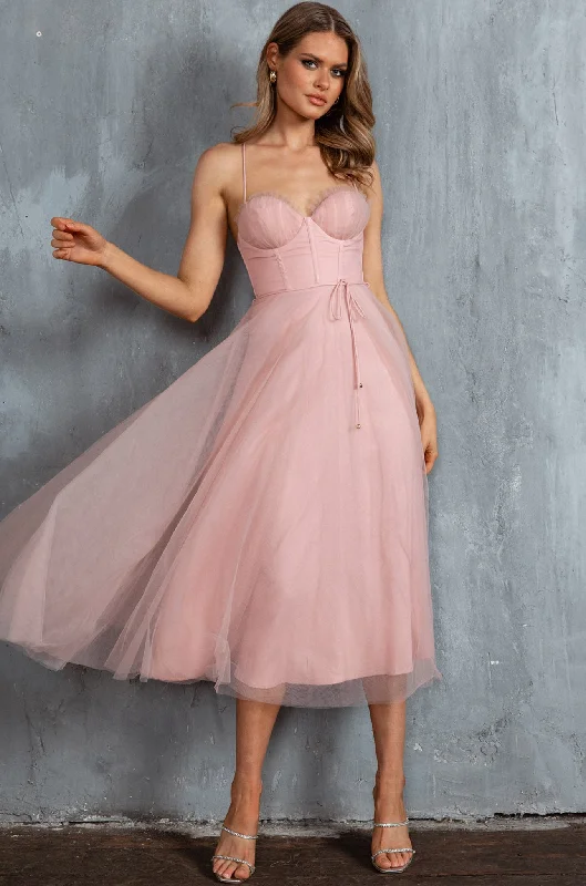 Major Savings Smitten Sweetheart Neckline Chiffon Midi Dress Blush