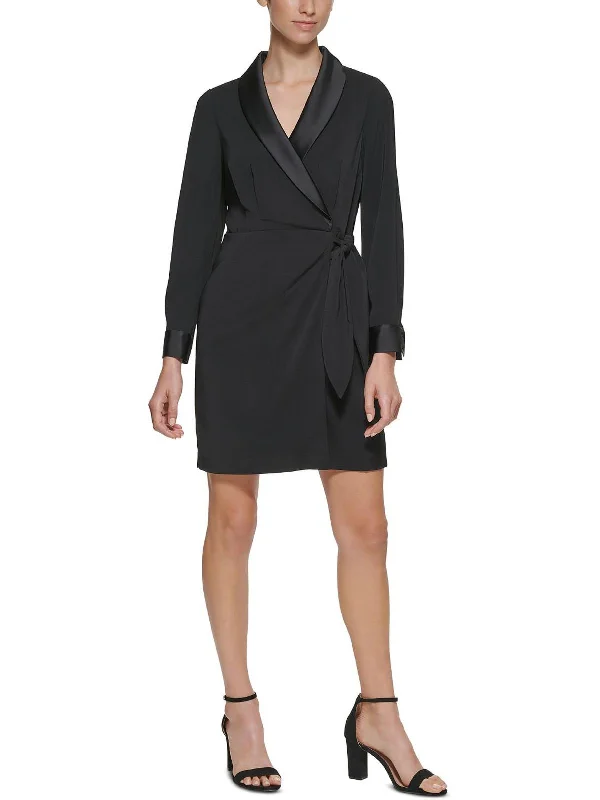 Amazing Deals Womens Tuxedo Faux-Wrap Cocktail and Party Dress