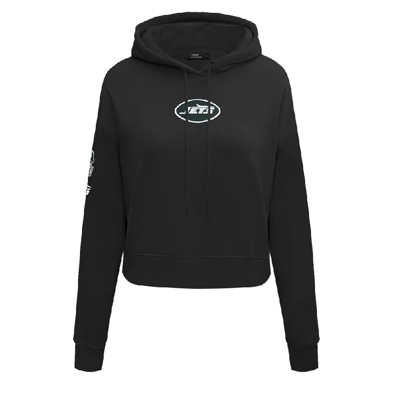 Mega Sale NFL NEW YORK JETS CLASSIC WOMEN'S CROPPED FLC PO HOODIE (BLACK)