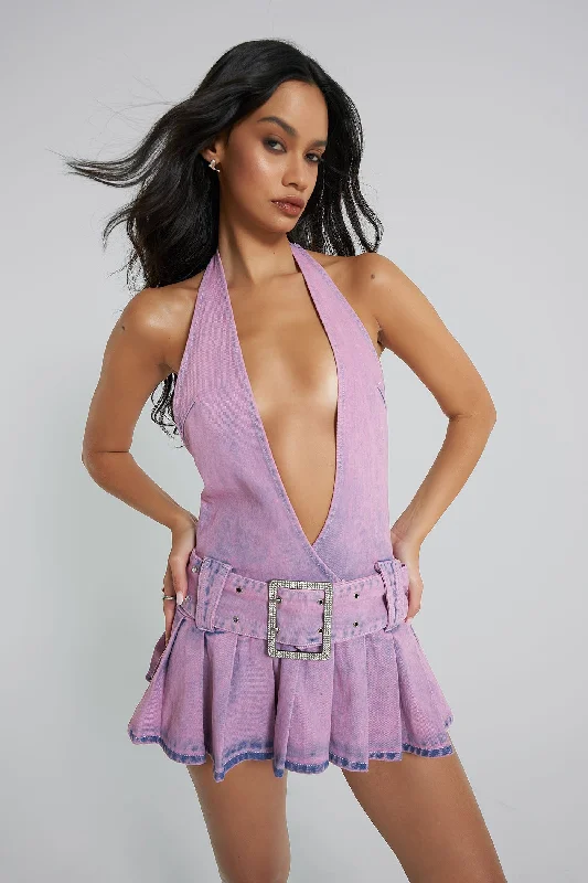 Crazy Savings Malibu Plunge Denim Mini Dress