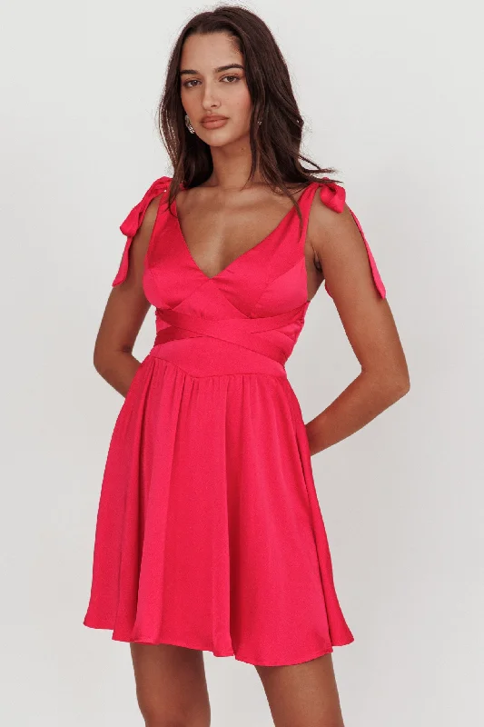 Bargain Bin Majesty Tied Shoulder Mini Dress Hot Pink
