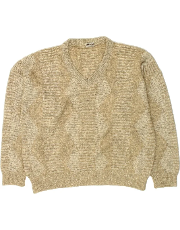 Year-End Sale VINTAGE Womens V-Neck Jumper Sweater UK 20 2XL Beige Cotton