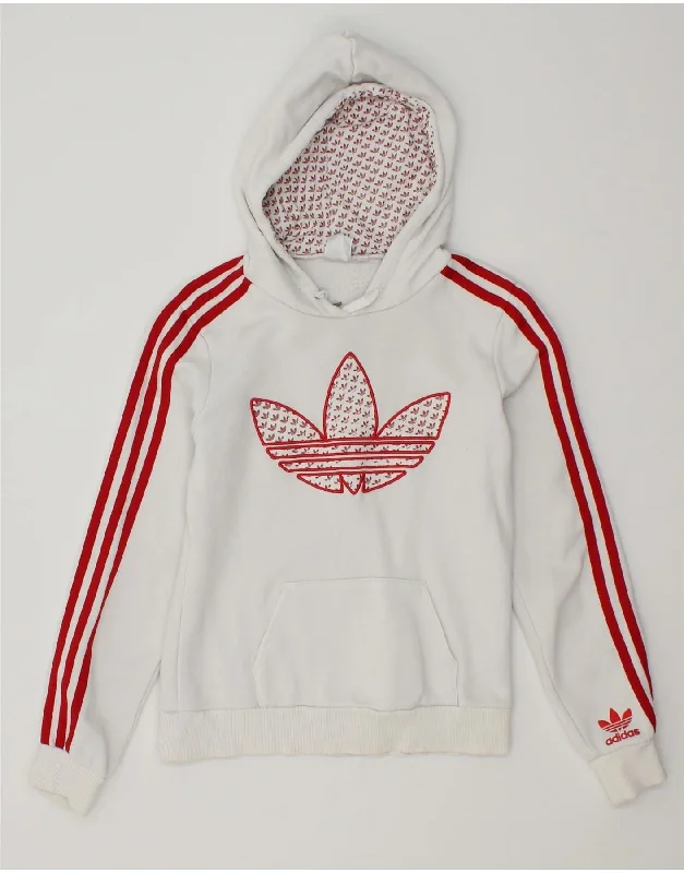 Price Drop ADIDAS Womens Graphic Hoodie Jumper IT 36 XS White Cotton