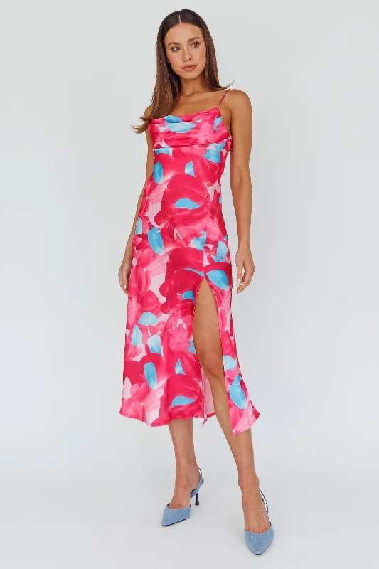 Year-End Clearance Well Versed Pleated Bust Front Split Dress Flora Pink