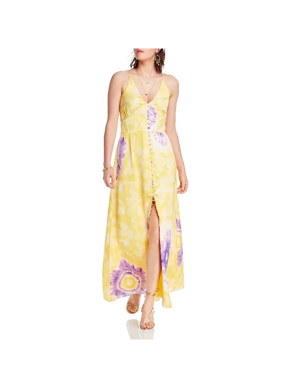 Final Markdown Noelle Womens Satin V Neck Maxi Dress
