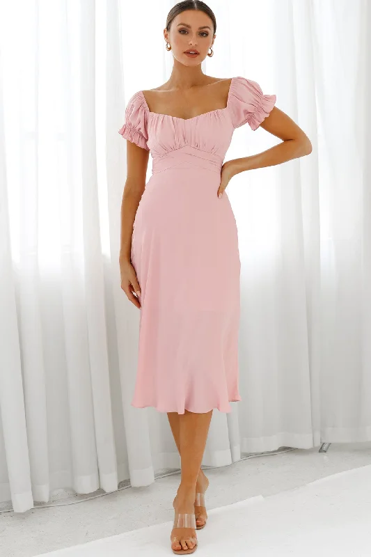 Clearance Event Linka Off-Shoulder Tie Back Midi Dress Blush