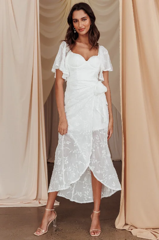 Seasonal Sale Aphrodite Molded Bust Angel Sleeve Midi Dress Floral White