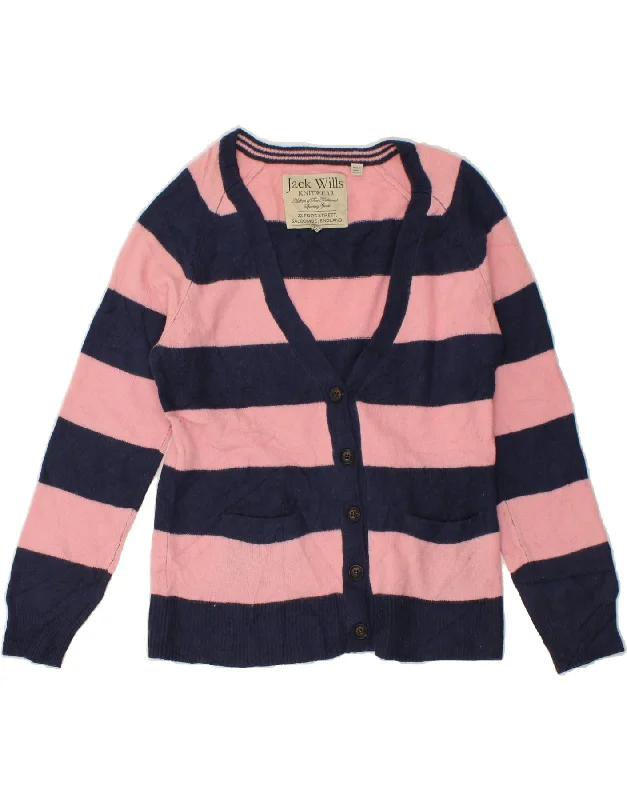New Markdowns JACK WILLS Womens Cardigan Sweater UK 14 Medium Pink Striped Merino Wool New Markdowns JACK WILLS Womens Cardigan Sweater UK 14 Medium Pink Striped Merino Wool