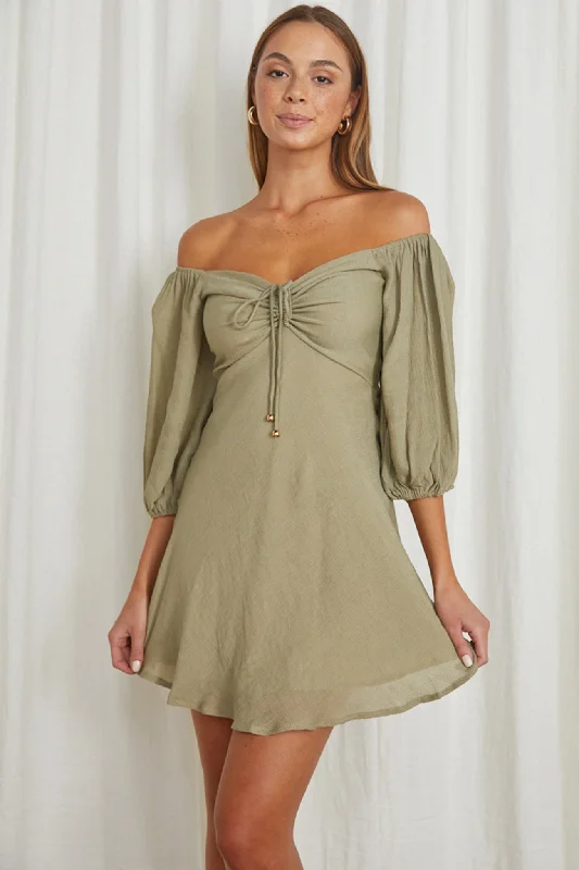 Price Blitz Avaline Drawstring Bust Mini Dress Olive