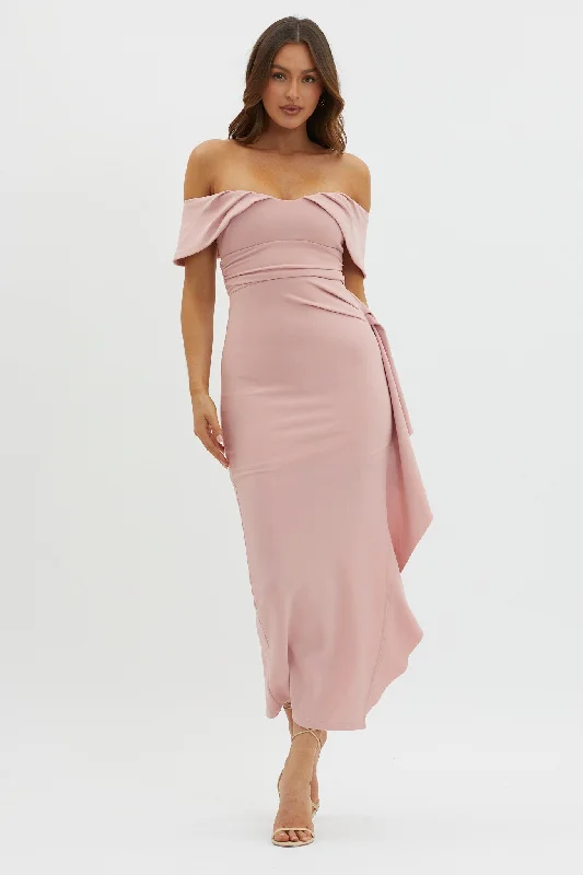 Deal of the Week Lillianne Off-Shoulder Side Ruffle Maxi Dress Blush