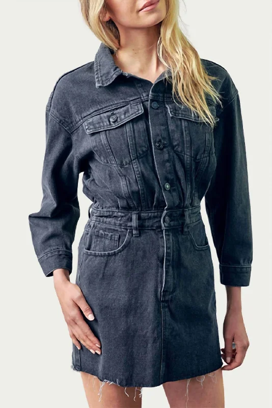 Mega Sale Denim Raw-Edge Mini Dress in Washed Black