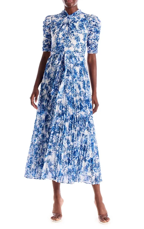 Act Now Elb Sleeve Floral Print Dress in Navy Porcelain
