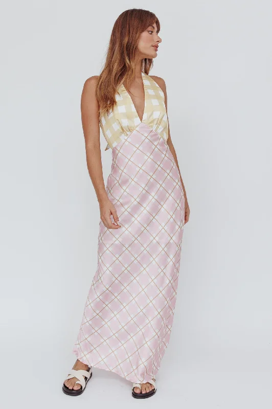Low Prices Lavara Halterneck Maxi Dress Checker Pink