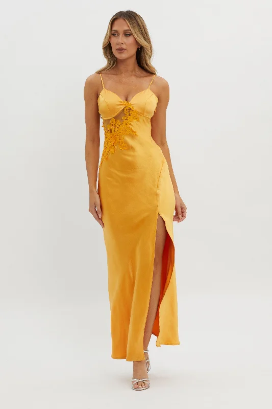 Best Bargains Roxana Applique Trim Split Maxi Dress Orange
