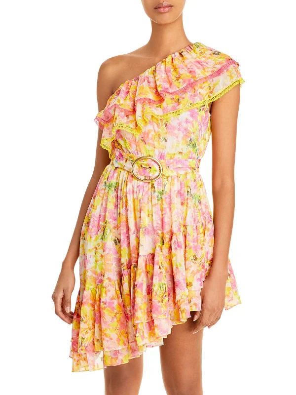 Deal Dash Georgette Womens Drapey Midi Cocktail and Party Dress