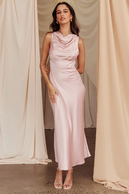 Act Fast Fluttering Hearts Cowl Neck Sleeveless Midi Dress Blush