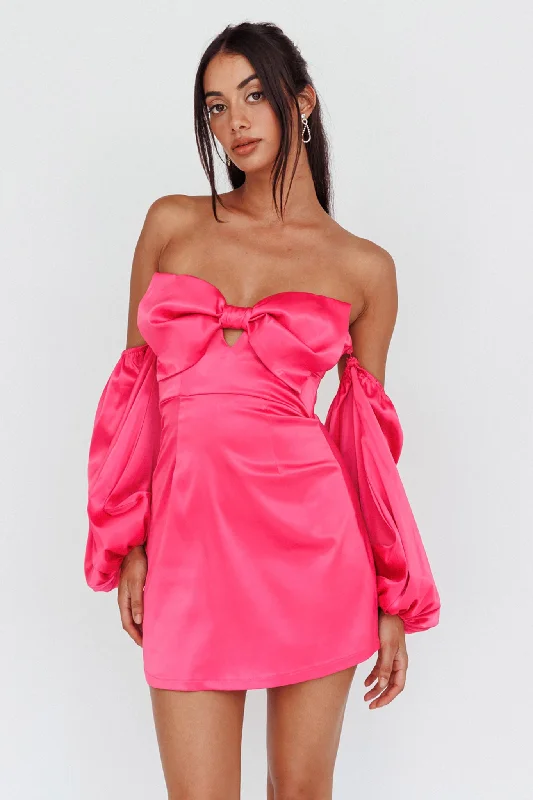 Best Seller Lilly Off-Shoulder Bow Mini Dress Pink