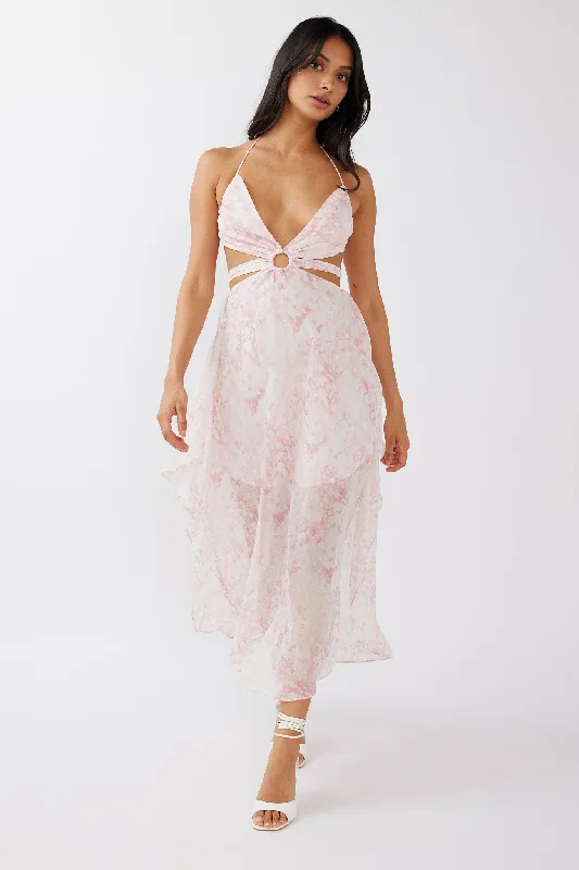 Online Specials Samia Cut-Out Halterneck Midi Dress Print Blush