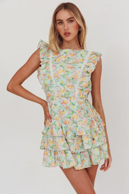 Shop and Save Weekend Muse Sleeveless Layered Frill Romper Floral Multi