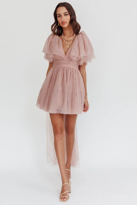 Must-Have Deals Star Power Tulle Train Mini Dress Blush