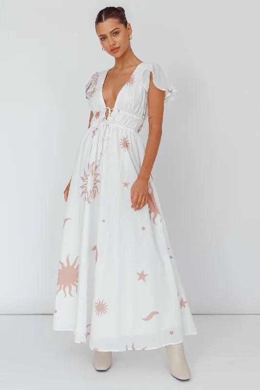 Savings Galore Carnivale Angel Sleeve Maxi Dress White/Beige