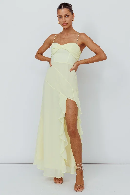 Crazy Deals Jayna Ruffle Trim Split Dress Yellow