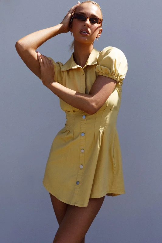 Special Discount Zurich Pleated Waist Shirt Dress Light Yellow