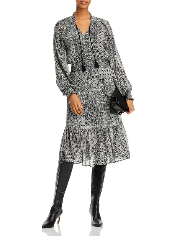Limited Time Offer Womens Printed Smocked Midi Dress
