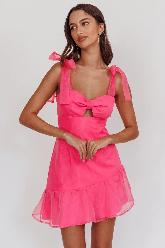 Clearance Sale Alexia Bow Shoulder Ruffle Hem Mini Dress Hot Pink