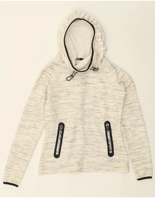 Act Now SUPERDRY Womens Graphic Hoodie Jumper UK 6 XS Grey Cotton