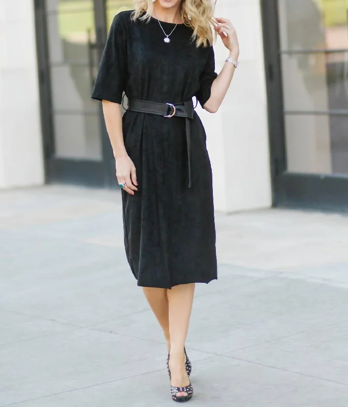 Get It Before It’s Gone The Tristen Faux Suede Dress in Black