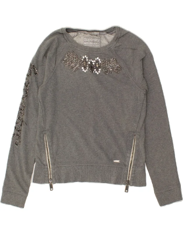 Limited Stock SUPERDRY Womens Graphic Sweatshirt Jumper UK 10 Small Grey Cotton